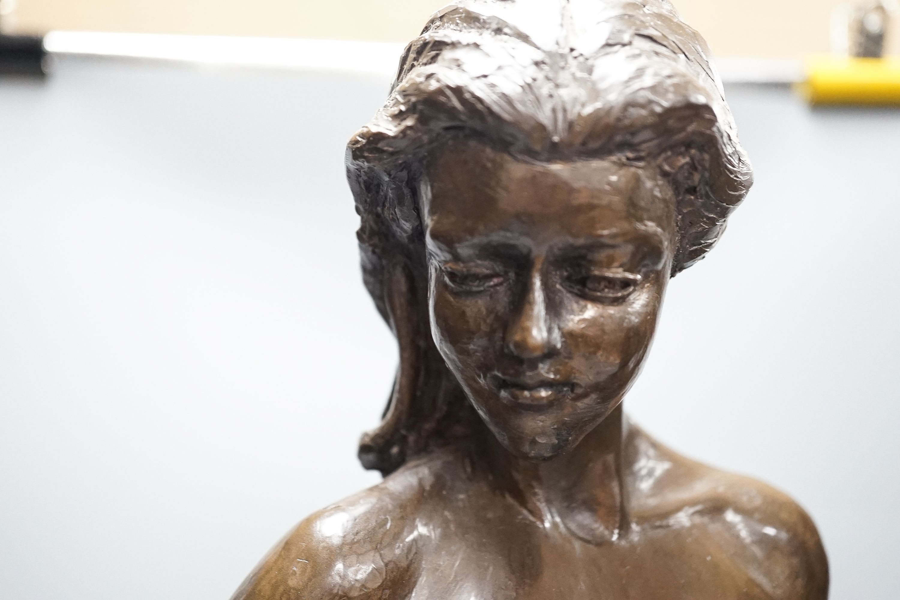 A large bronzed resin figure “Fiona standing” signed Kerek ‘83 64cm